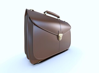 Brown Leather Businessman Briefcase on Light Background with Shadow