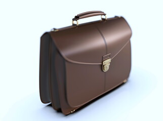 Brown Leather Businessman Briefcase on Light Background with Shadow
