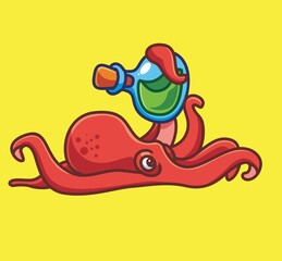 cute octopus bring potion. isolated cartoon animal nature illustration. Flat Style Sticker Icon Design Premium Logo vector. Mascot Character