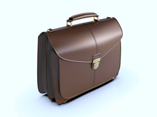 Brown Leather Businessman Briefcase on Light Background with Shadow