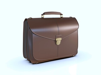 Brown Leather Businessman Briefcase on Light Background with Shadow