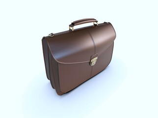 Brown Leather Businessman Briefcase on Light Background with Shadow