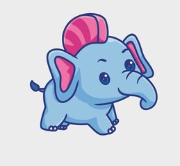 cute punk elephant hairstyle. isolated cartoon animal illustration. Flat Style Sticker Icon Design Premium Logo vector. Mascot Character