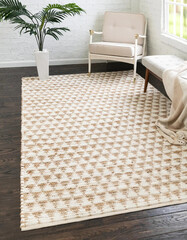 Modern living area floor rug interior room jute rug texture design.
