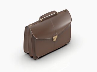Brown Leather Businessman Briefcase on Light Background with Shadow