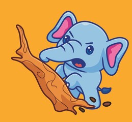 cute elephant breaking tree angry. isolated cartoon animal illustration. Flat Style Sticker Icon Design Premium Logo vector. Mascot Character