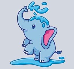 cute elephant bathing spray water from his trunk. isolated cartoon animal illustration. Flat Style Sticker Icon Design Premium Logo vector. Mascot Character