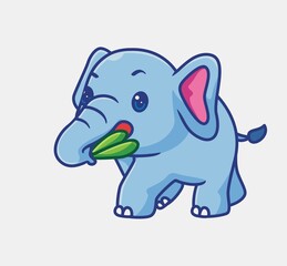 cute elephant hungry eating a leaf. isolated cartoon animal illustration. Flat Style Sticker Icon Design Premium Logo vector. Mascot Character