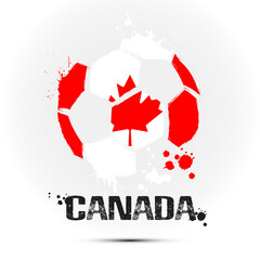 Abstract soccer ball with Canada national flag colors. Flag of Canada in the form of a soccer ball made on an isolated background. Football championship banner. Vector illustration