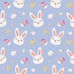 Seamless vector pattern with cute white rabbits with eggs. Perfect for textile, wallpaper or print design.