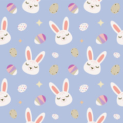 Seamless vector pattern with cute white rabbits with eggs. Perfect for textile, wallpaper or print design.