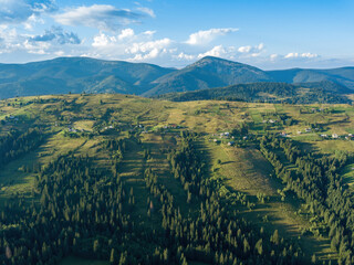 Ukrainian Carpathians mountains in summer. Aerial drone view.
