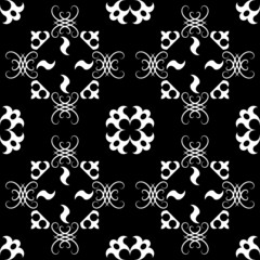 Sample ethnic, folk, geometric, mosaic ornament, black and white pattern for fabrics, interiors, ceramics and furniture in the Arabian style.