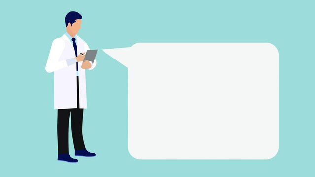 Doctor writing prescriptions and patient information on a clipboard 4K animation. Writing patient essentials on a clipboard and blank text space video. 4K animation of a doctor writing prescriptions.