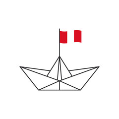 Paper boat icon. A boat with the flag of Peru. Vector illustration