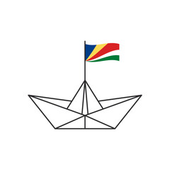 Paper boat icon. A boat with the flag of Seychelles. Vector illustration