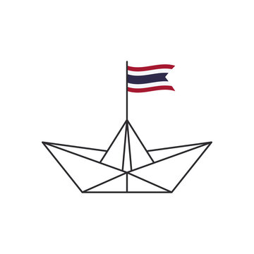 Paper boat icon. A boat with the flag of Thailand. Vector illustration