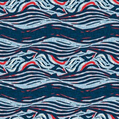 Indigo blue horizontal broken stripe nautical seamless pattern. Modern marine line striped sailor print. Classic nantucket fabric textile style. Summer maritime decor. Preppy masculine fashion print