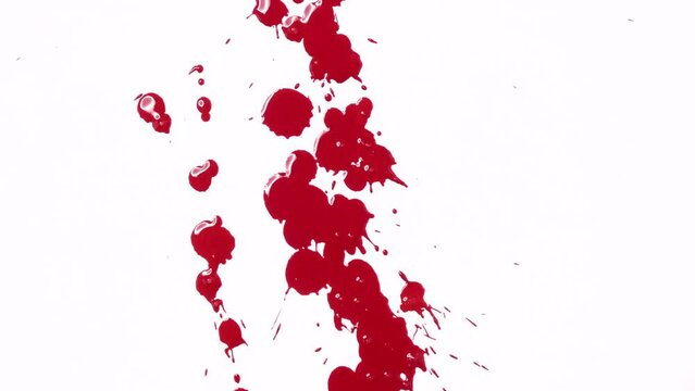 Blood drops on white background. 4K footage