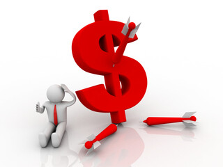 3d rendering Dollar symbol with business man