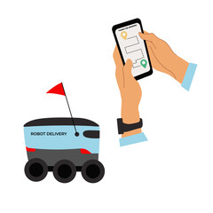 Delivery service with an autonomous delivery robot concept hand drawn vector illustration