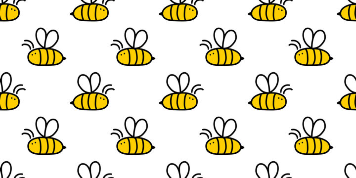 Small cute honey bee hand drawn seamless vector background