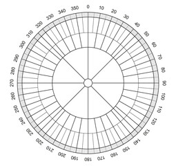 Circular Protractor. Measuring degrees tool. Round scale, Level indicator. Protractor stroke actual size.