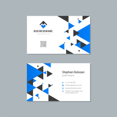 Business card design blue and black colors template modern corporate branding style vector illustration. Two sides with abstract logo on clean background