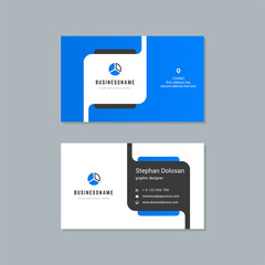 Business card design blue and black colors template modern corporate branding style vector illustration. Two sides with abstract logo on clean background