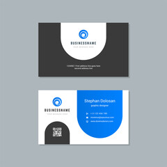 Business card design blue and black colors template modern corporate branding style vector illustration. Two sides with abstract logo on clean background