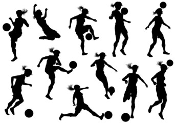 Female Soccer Football Player Woman Silhouette Set