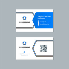 Business card design blue and black colors template modern corporate branding style vector illustration. Two sides with abstract logo on clean background