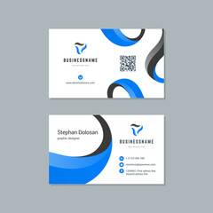 Business card design blue and black colors template modern corporate branding style vector illustration. Two sides with abstract logo on clean background
