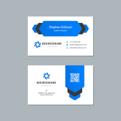 Business card design blue and black colors template modern corporate branding style vector illustration. Two sides with abstract logo on clean background