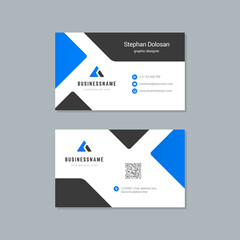 Business card design blue and black colors template modern corporate branding style vector illustration. Two sides with abstract logo on clean background