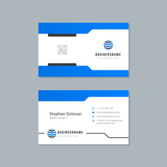 Business card design blue and black colors template modern corporate branding style vector illustration. Two sides with abstract logo on clean background
