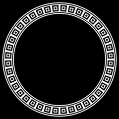 Abstract greek key pattern frame. Elegant modern circle maze motif on black background. Border template.