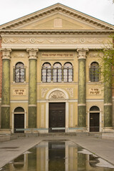 Facade of the Israelite temple in Modena, Italy. Built in Lombard style, the synagogue is located in the historic center of the Emilian city.