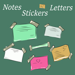 Stickers, letters, notes, a wish card, pieces of paper. Pictures for wallpaper, for desktop. Vector isolated objects.