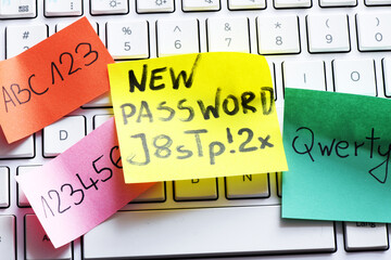 New strong password and weak ones near keyboard