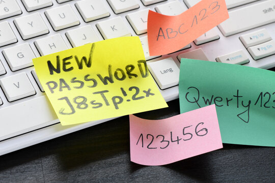 New strong password and weak ones near keyboard
