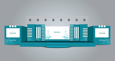 Event Stage design for business conferences, corporate projects presentations, shareholders event or meeting with slides on projection screens..