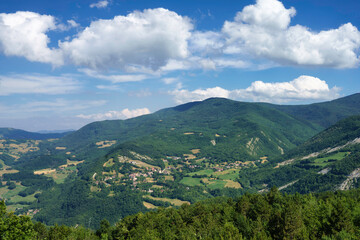 Obraz premium Summer landscape along the road to Passo della Cisa in Parma province