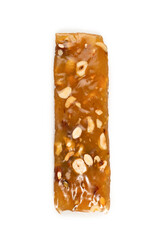 Turkish traditional delight with nuts isolated on white background.