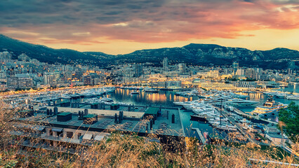 Monaco on the French Riviera at sunset