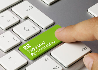 RR Registered Representative - Inscription on Green Keyboard Key.