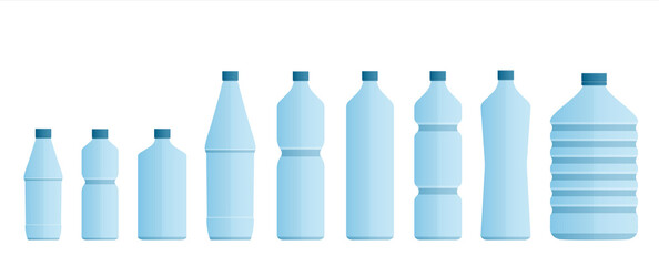 A set of  clean plastic bottles of different shapes and sizes, EPS 10 vector.