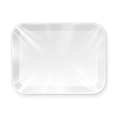 Mockup White Empty Blank Styrofoam Plastic Food Tray Container. Illustration Isolated On White Background. Mock Up Template Ready For Your Design. Vector EPS10