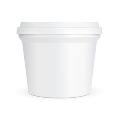 Mockup White Cup Tub Food Plastic Container For Dessert, Yogurt, Ice Cream, Sour Sream Or Snack. Illustration Isolated On White Background. Mock Up Template Ready For Your Design. Vector EPS10