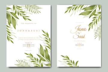 Naklejka premium greenery leaves wedding invitation card set watercolor